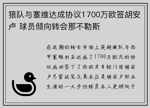 狼队与塞维达成协议1700万欧签胡安卢 球员倾向转会那不勒斯